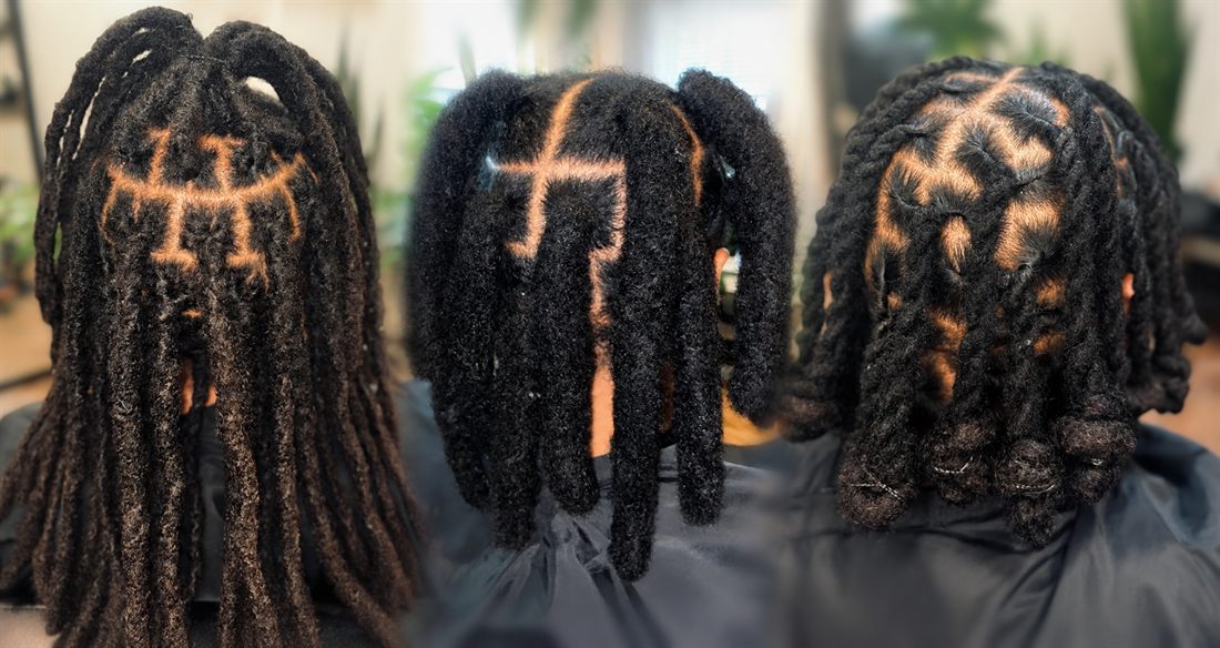 Large locs and wics maintained with retwisting, interlocking, and crochet grooming
